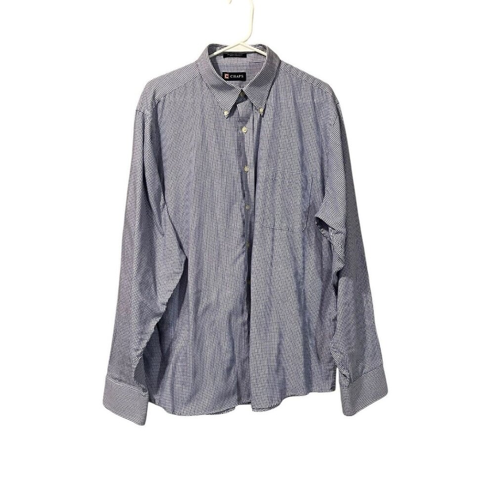 Chaps Shirt Mens 17-17 1/2 Classic Fit Wrinkle Free Button Down Shirt Preppy